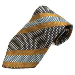 Massimo Livio Gold Black Blue Textured 100% Silk Made In Italy Necktie